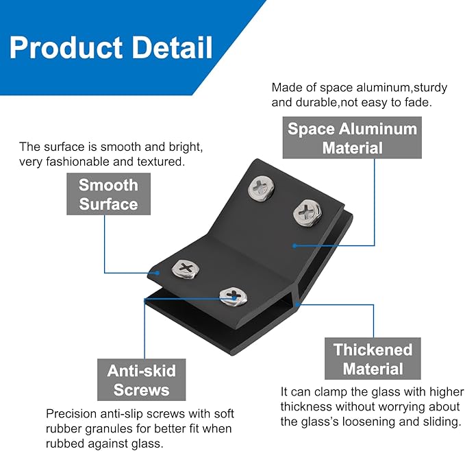 INCREWAY Glass Clamp, 4 Pack Adjustable Black Double Side Aluminum Alloy Glass Shelf Support Bracket for 6-8mm Thickness, 135 Degrees