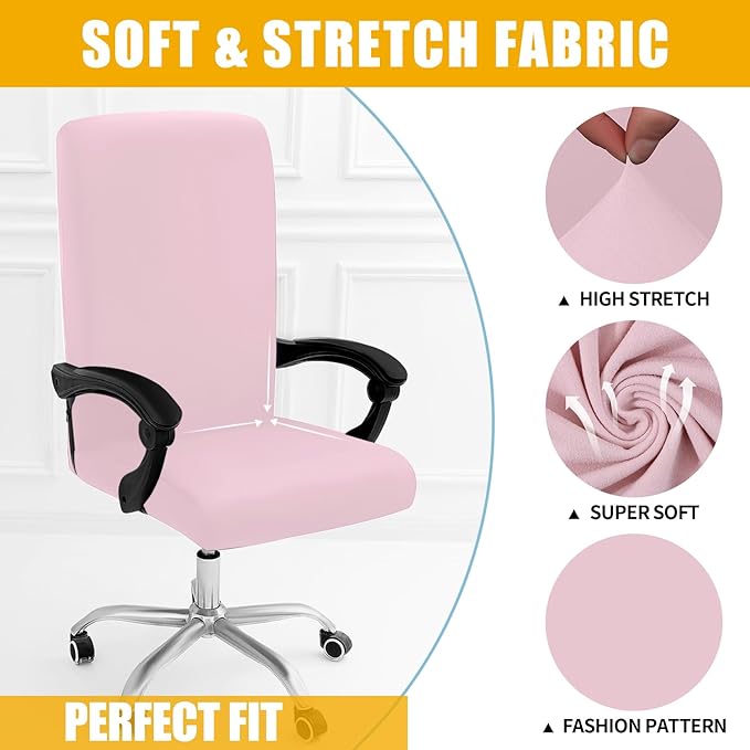 Smiry Stretch Printed Office Computer Chair Covers, Universal Desk Rotating Chair Slipcovers Removable Washable, Soft Fit Anti-Dust Spandex Protector Cover with Zipper, Pink