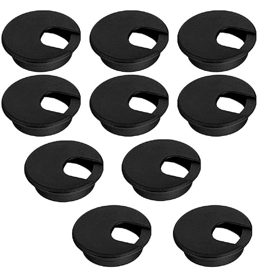 10 Pack Round Plastic Desk Grommets, Black Wire Organizer Caps, PC Computer Port Cable Hole Cover Plug Bushings, Perfect for Office Desk, TV Stands, Tabletops (63.5mm / 2-1/2 inch)