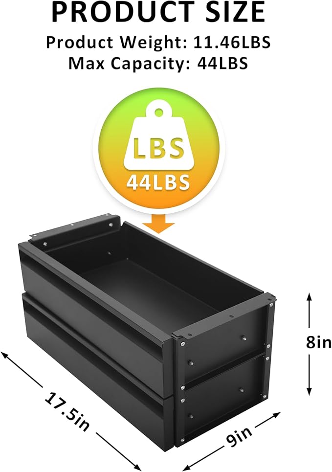 15 in 2-tier Under Desk Drawer,Adjustable Height, Under Desk Drawer Slide Out with Slide Extension Mounted Under Flat Wooden Table, Carbon Steel Hidden Desk Drawer for Office & Home