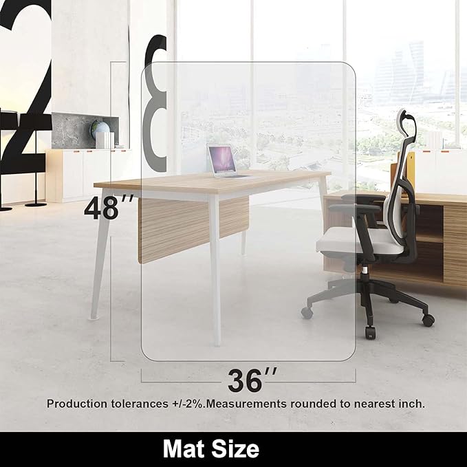 AiBOB Office Chair Mat for Hardwood Floor, 36 X 48 inches, Hard Floor Chair Mats Under Computer Desk, Easy Glide for Rolling Chairs, No Curling