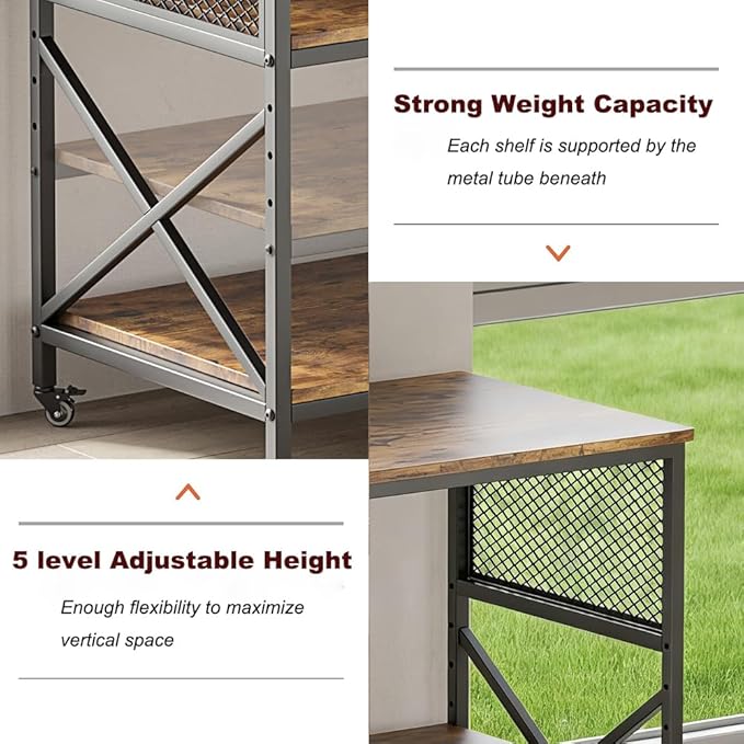 KaKaBB Large Printer Stand, Adjustable Height Printer Table with Storage Shelf, 23.6 x18.9 x 30 Inches 3 Tier Rolling Printer Cart for Home Office (Rustic Brown)