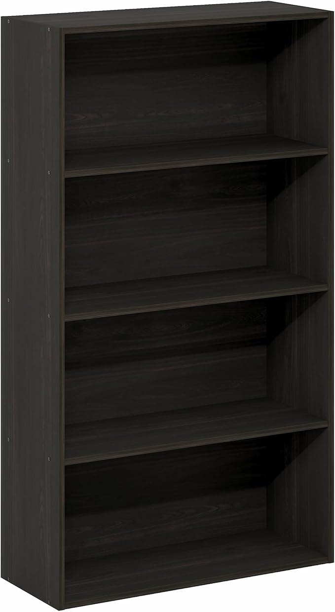 Furinno Jaya Book Shelf, 4-Tier Book Shelf, Bookcase with Open Shelving, Standing Bookshelf, 9.5 x 23.6 x 41.9, for Organization and Storage, for Home Office, Living Room, Espresso