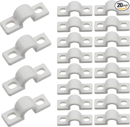 20pcs Wire Shelf Loop Clips White Two Holes Pipe Tube 0.31" U Bracket Clamps 8MM Conduit Pipe Strap Clamps for Wire Cable Tube (White, Fit for 8mm)