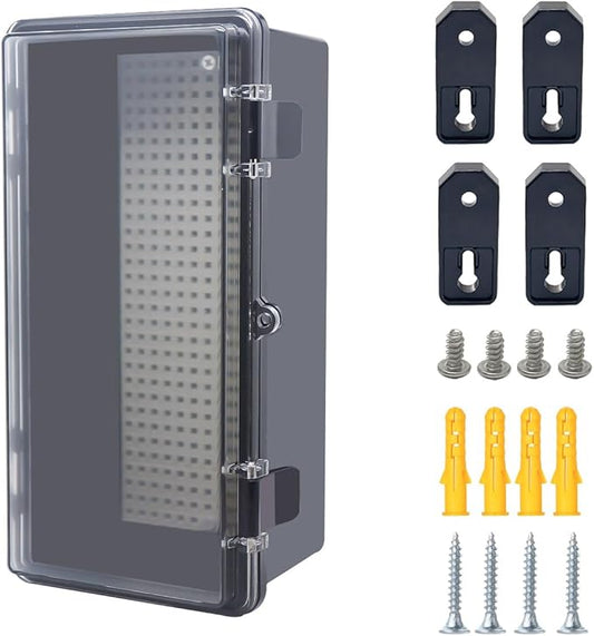 Junction Box, Hinged Black Clear Cover IP67 Waterproof ABS Project Box with Mounting Plate Electrical Box Enclosure with Wall Bracket 10.6 x 5.1 x 4.3inch(270x130x110mm)