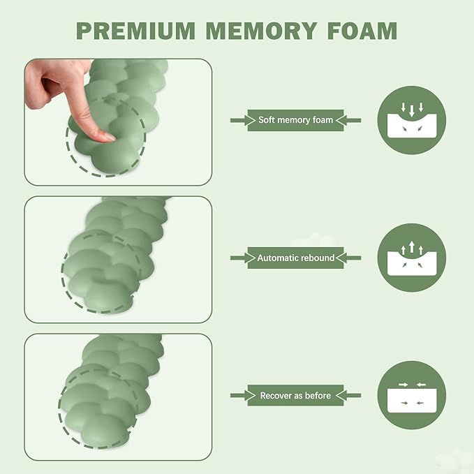 Cloud Keyboard Wrist Rest Mouse Pad Set, PU Leather Memory Foam Wrist Cushion Support, Mouse Wrist Pad, Non-Slip Wrist Support for Home, Office, Green Cloud