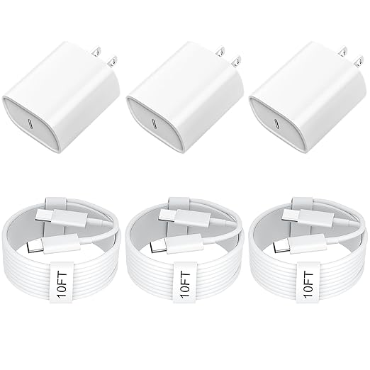 iPhone 16 15 Pro Max Charger Fast Charging,20W USB C iPhone 16 15 Charger Block with 10ft Long Type C Charging Cable Cord for iPhone 16/16 Pro/16 Pro Max/16 Plus 15/15 Pro Max/Pro, Galaxy S24 (3 Pack)