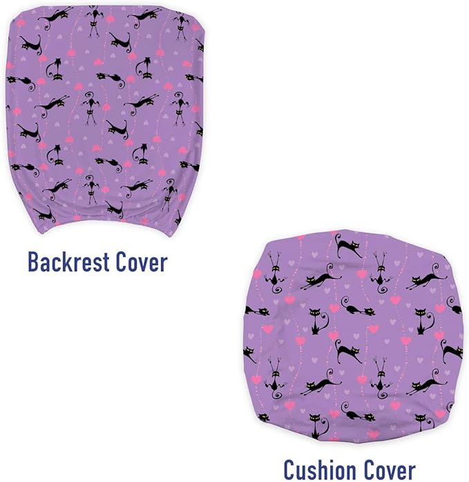 Ambesonne Cat Office Chair Slipcover, Funky Romantic Pattern with Little Hearts Funny Jumping Black Cat Characters, Protective Stretch Decorative Fabric Cover, Standard Size, Lavender Black