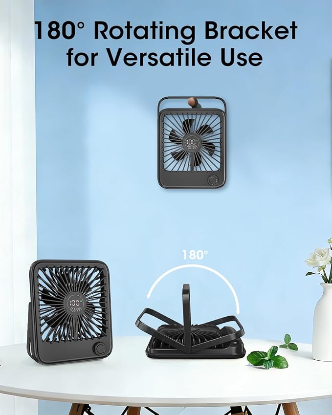 Ouddy Mode 2 Pack Small Desk Fan, Rechargeable Quiet Portable Travel Fan with 100 Wind Speeds Digital Display Black Personal Fans for Office Bedroom Home Outdoor
