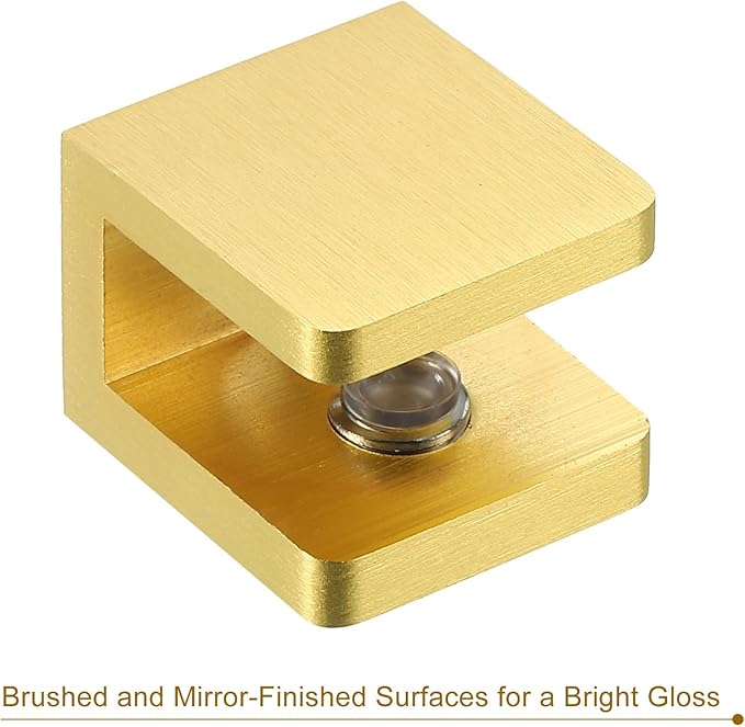 uxcell Glass Shelf Clamp, 4Pcs Brass Glass Clamp for 8-10mm Thick Glass, Adjustable Glass Shelf Bracket Support Holder, Gold