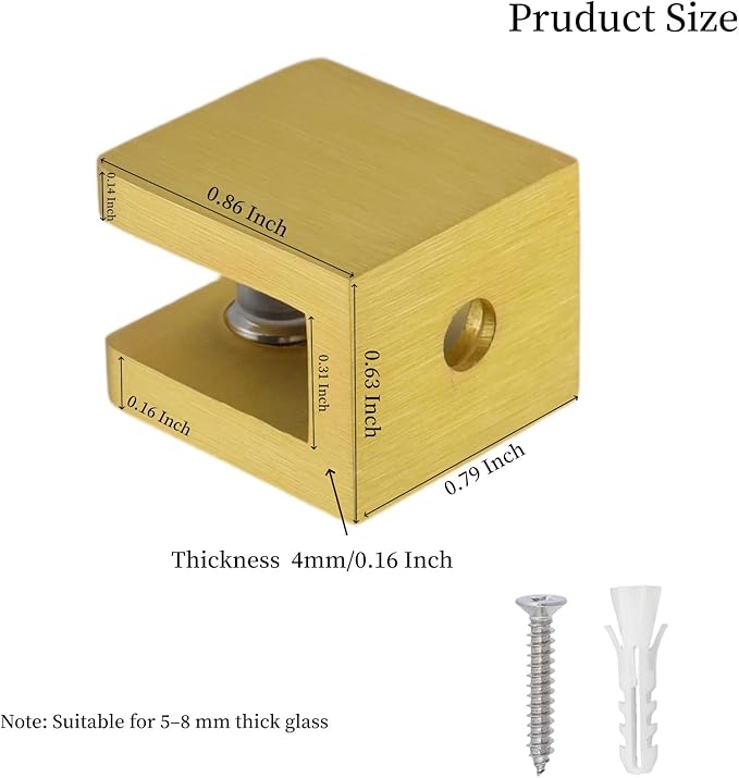 4 Pack Glass Clamps Adjustable Support Bracket Hardware Easy to Install Fixed Panel U Clamp Suitable for 5-8mm Thickness Bathroom Shower Door (4, Gold)