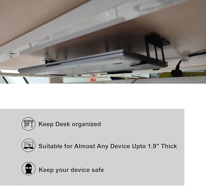 PIAOLGYI Under Desk Laptop Holder Mount with Screw,Bracket Devices Upto 1.9" Under Desk Mount for PS4,Cable Box,MacBook,Laptop & More（3 Pcs）