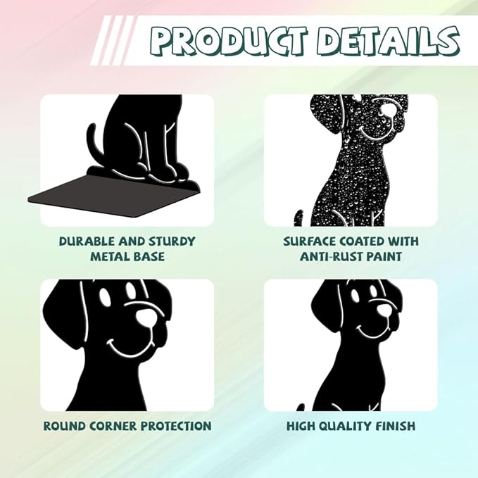 Peacoblue Metal Bookends for Shelves, Modern Decorative Heavy Duty Study Book Ends Stoppers for Office, Desk, Shelf, Room 5.3"x4.3"x7.9" Cast Iron Simple Tall Bookends 1 Pair (Cartoon Dog)