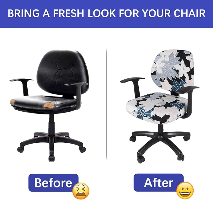 WOMACO Office Computer Chair Cover, Stretch Universal Rotating Rolling Desk Chair Slipcover, Stretchable Office Chair Seat Protector (Leaves and Flowers)