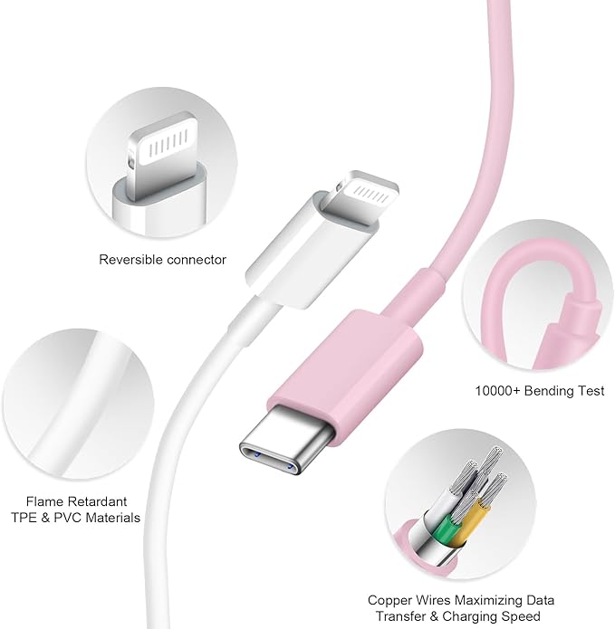 iPhone 14 13 12 11 Charger Fast Charging iPhone Fast Charger 3-Pack 20W iPad Chargers 6FT C Chargers Fast Charging Cord Whit iPhone 14/14 Max/13 Pro/13/12 Mini/12 Pro Max/11 Max/Xs and iPad (Pink)