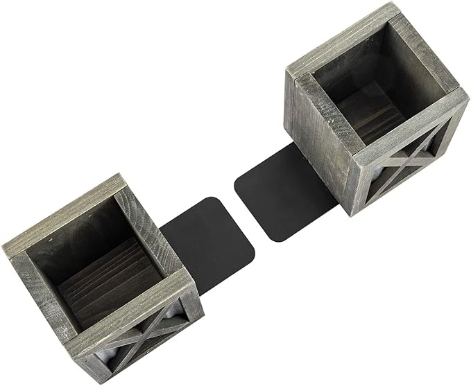 MyGift Vintage Decorative Bookends, Desktop Book Ends with Pen Holder Pencil Cup Stationery Storage Bins for Home Office, Classroom, Dorm Room, Gray Wood with Corrugated Galvanized Metal Accent