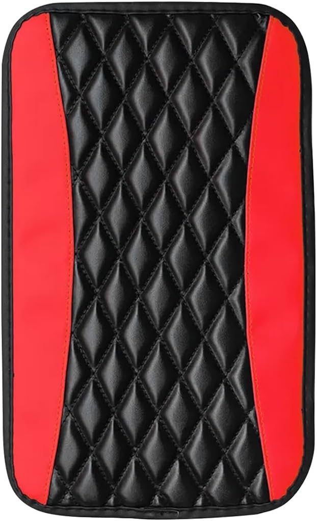 Moly Magnolia Car Center Console Cushion Pad, Universal Leather Waterproof Armrest Seat Box Cover Protector,Comfortable Car Decor Accessories Fit for Most Cars, Vehicles, SUVs (Red)