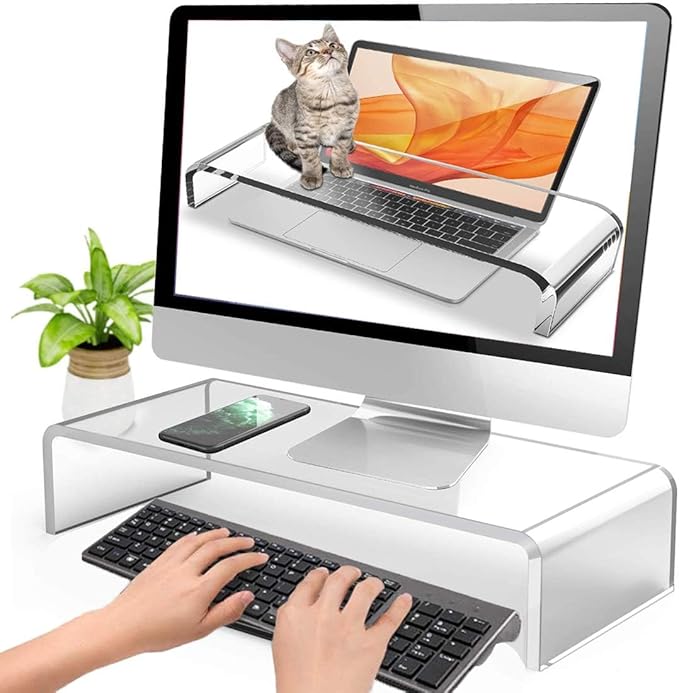 Clear Acrylic Keyboard Cover Protector Anti-Cat,2 in 1 Keyboard Bridge Protector and Monitor Stand