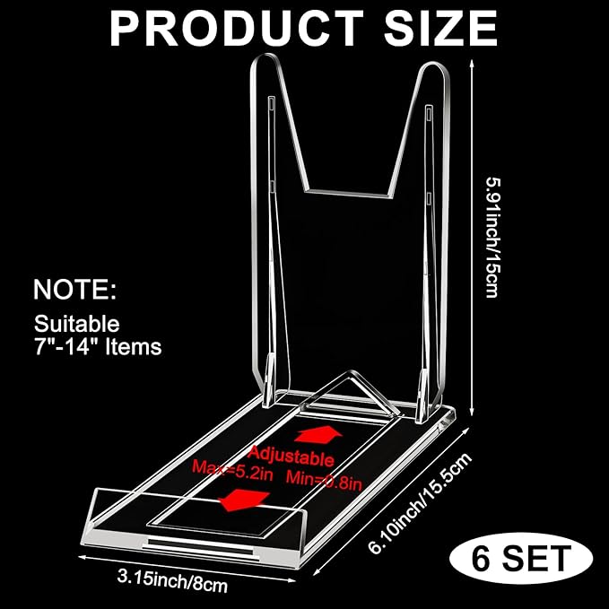 6 Pack 5.91 Inch Acrylic Book Stand for Display Adjustable Clear Display Holder Easel Collector Stand for Home Office Back to School Comic Album Cd Magazine Postcard Artworks
