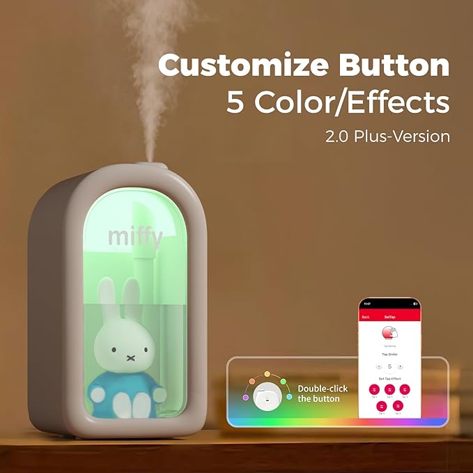 Mipow X Miffy Cool Mist Humidifier - Ultrasonic Quiet Humidifier, Mini Cute Humidifier with Night Light, 380ml for Bedroom, App-Controlled RGB Light (2.0 Plus-Version) - Blue