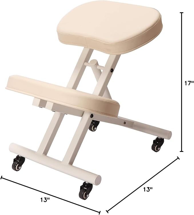 Massage Ergonomic Kneeling Chair, Adjustable Height Posture Stool for Home and Office - Neck and Back Pain Relieving | Spine Tension Relief- Thick Comfortable Cushions (Cream)