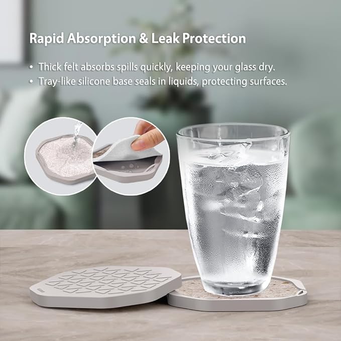 UMIRRO Absorbent Drink Coasters Set of 6 with Holder – Thoughtful Birthday Gifts for Mom from Daughter and Son, Mothers Day Thank You Gifts - Coffee Table & Desk Home Decor, 4” - Poured with Love