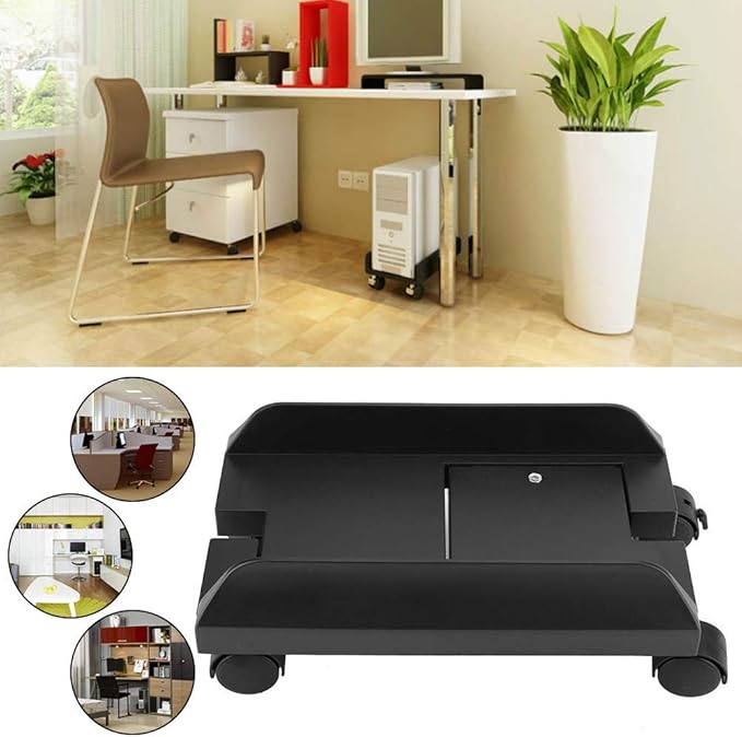 Universal ABS PC Computer Tower Stand Holder, Adjustable Width, Rolling Caster Wheels, 6-10 inches, Black