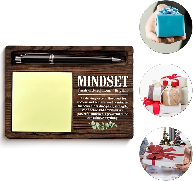 Motivational Mindset Sticky Note Holder Inspirational Gifts for Coworkers Employees Colleagues, Mindset Definition Post It Note Dispenser for Office Cubicle Desk Decor