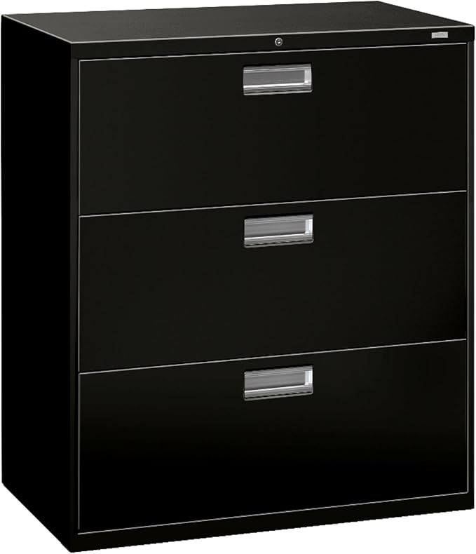 HON 3 Drawer Lateral File Cabinet with Lock, Metal Filing Cabinets for Offices, Adjustable Hangrails for A4, Legal, Letter Files, 18" Deep, Black