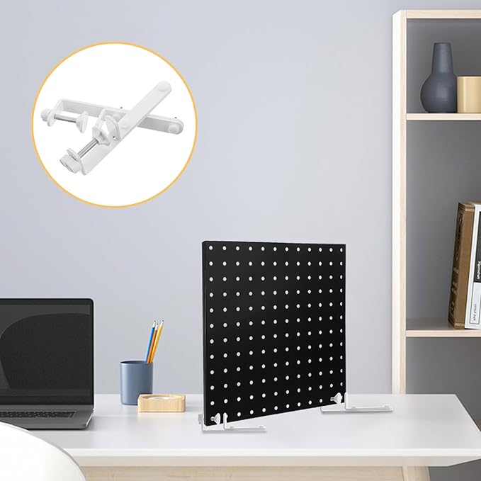 NUOBESTY Clamp On Pegboard Holder Desk Mount, White Metal No Drill T-Shaped Bracket for Gaming Setup, Side Storage Organizer Accessories for Workstation