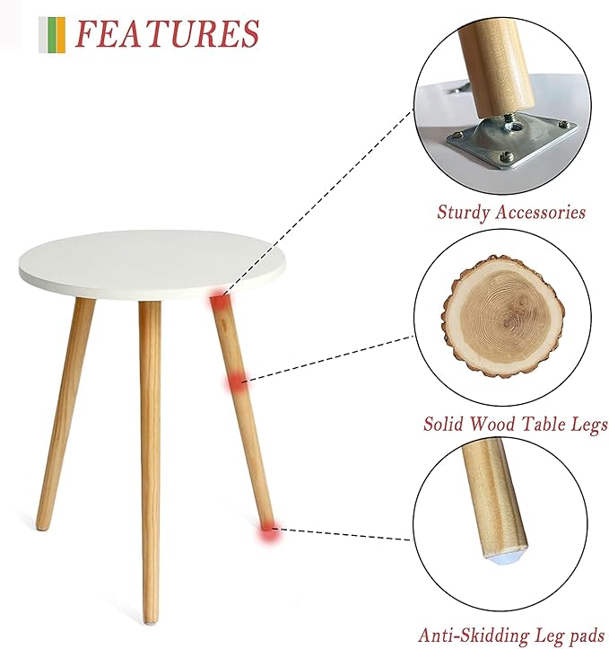 AWASEN Round Side Table, Small Accent Table Nightstand Modern End Table for Living Room Bedroom Office Small Spaces, 15.7''D x 19.69''H (White)
