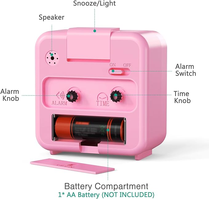 AMIR Analog Alarm Clock, Silent Non Ticking Small Clock, Travel Alarm Clock with Snooze & Light, Ascending Beep Sounds, Battery Operated Loud Alarm Clock