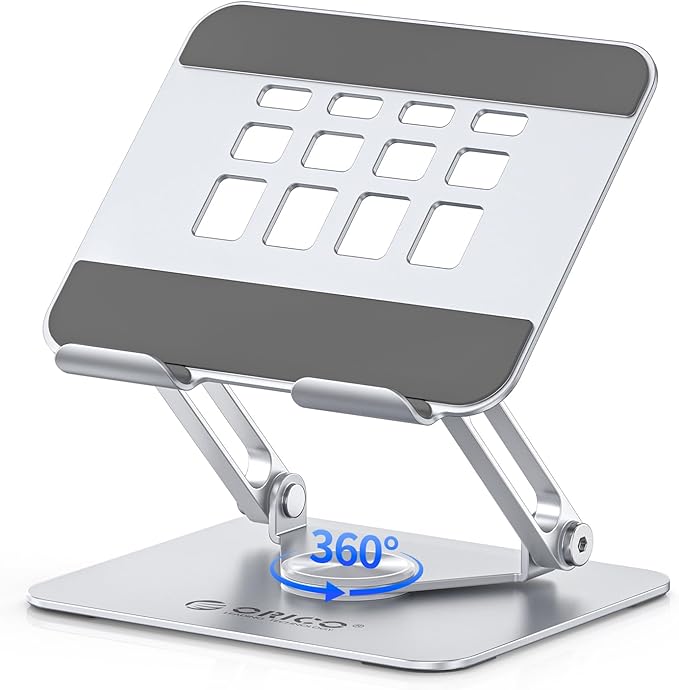 ORICO 360° Rotating Tablet Stand for iPad up to 12.9 Inch, Foldable Tablet Stand for Desk, Aluminum Alloy, Compatible with iPad Pro/Air/Mini, Kindle, Galaxy Tab, Fire, iPhone, Switch - FB2, Silver