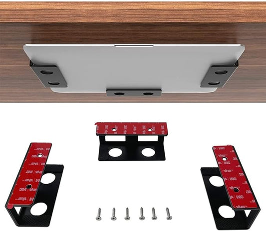 IFCASE Under Desk Laptop Mount with Adhesive & Screw in, Hard Aluminum Under Desk Shelf Holder for Laptop, Mac mini, MacBook, Keyboard with Anti-Scratch Silicone (Black)