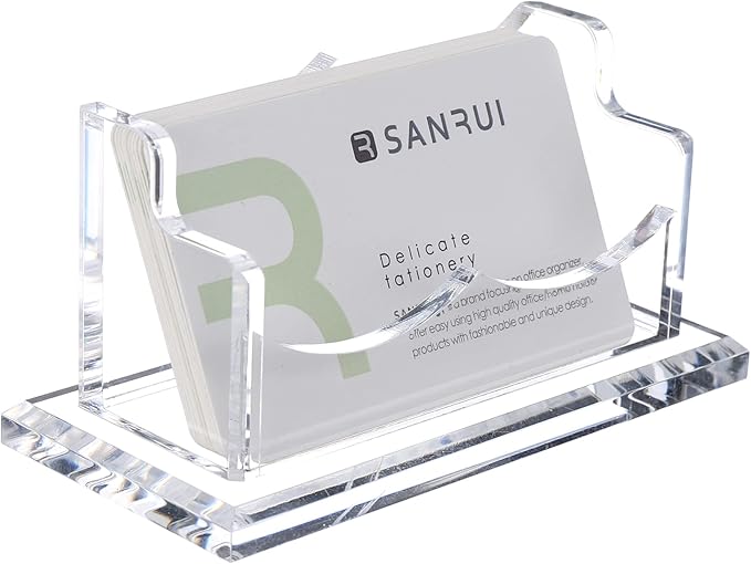SANRUI Acrylic Business Card Holder for Desk, Horizontal Business Card Display Stand, Clear Business Card Holder Stand, Fits 50~60 Business Cards（Patent No.:US D1,000,519 S）