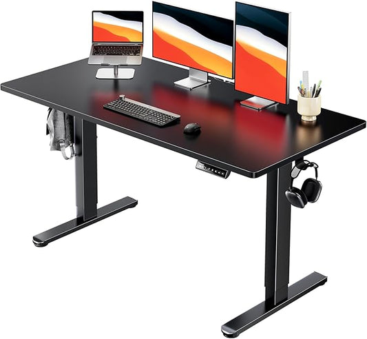HUANUO Electric Standing Desk, Whole Piece Desktop, Adjustable Height Computer Desk, 4 Height Memory Settings, Sit Stand Up Desk for Home Office, 55" x 27", Black