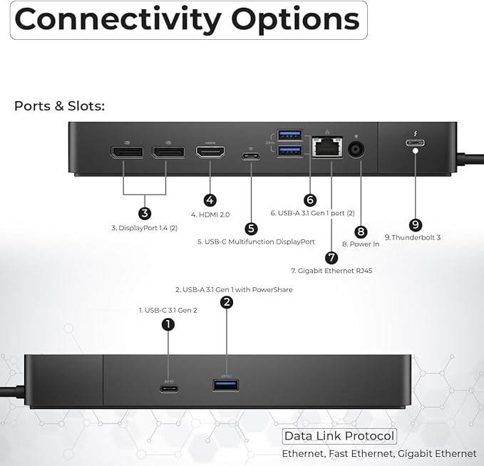 Dell WD19TBS Thunderbolt Dock Bundle - 4K Display, 1 Year Warranty, Dell Docking Station Dual Monitor with 180W Adapter, Anyhdd HDMI, DisplayPort, Thunderbolt Cable - Laptop & Computer Docking Station