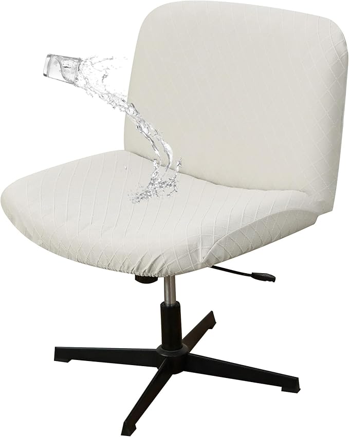 Criss Cross Chair Cover Waterproof Jacquard Wide Armless Desk Chair Slipcover 1 Piece Washable-Ivory