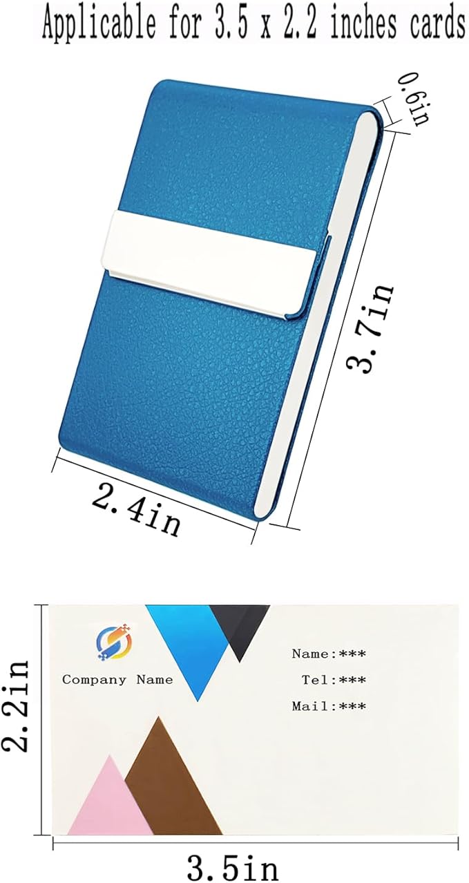 Business Card Holder with Ultra Slim Design,Business Card Case with Premium PU Leather,Suit Pocket Metal Card Holder for Women/Men,Professional Name Card Holder with Magnetic Shut(GrayBlue)