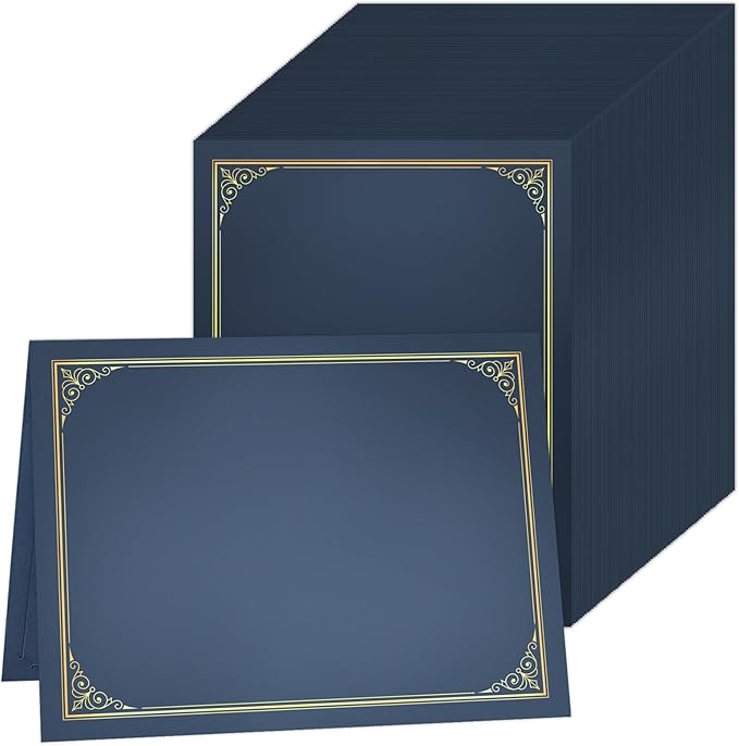 SUNEE Certificate Holders(Blue, 80 Packs, New Pattern), Diploma Covers Gold Foil Border, for Letter Size 8.5x11 Certificates, Cardstock, Document Papers