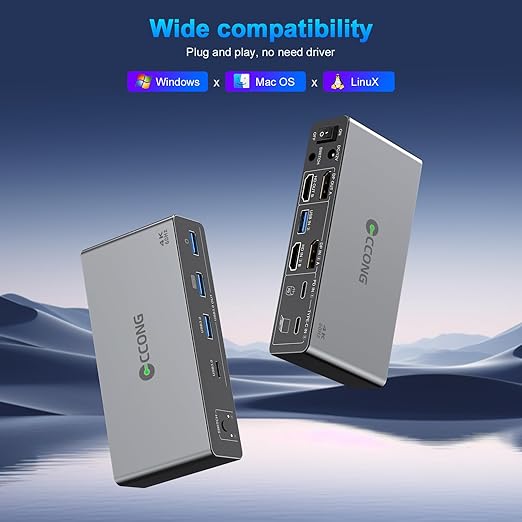 USB C HDMI Displayport KVM Switch 2 Monitors 2 Computers,4K@60HZ Dual Monitors KVM Switches for 2 PC/Laptops Share Mouse Keyboard and 2 Screens,4 USB3.0 Devices,100W PD Port for Laptop