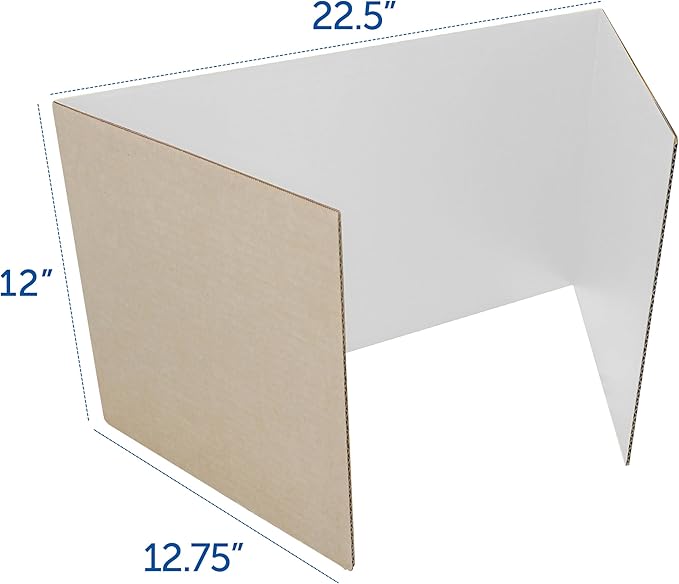 Flipside Products 12”x 48” White Study Carrels, Privacy Boards, Student Privacy and Focus Booth for The Classroom, Desk Divider Cubby for Tests, Made in USA - 24 Pack