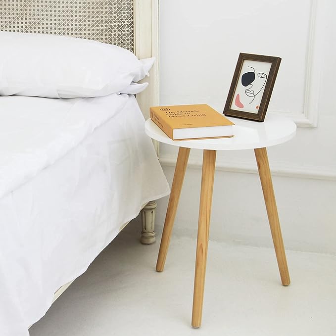 AWASEN Round Side Table, Small Accent Table Nightstand Modern End Table for Living Room Bedroom Office Small Spaces, 15.7''D x 19.69''H (White)