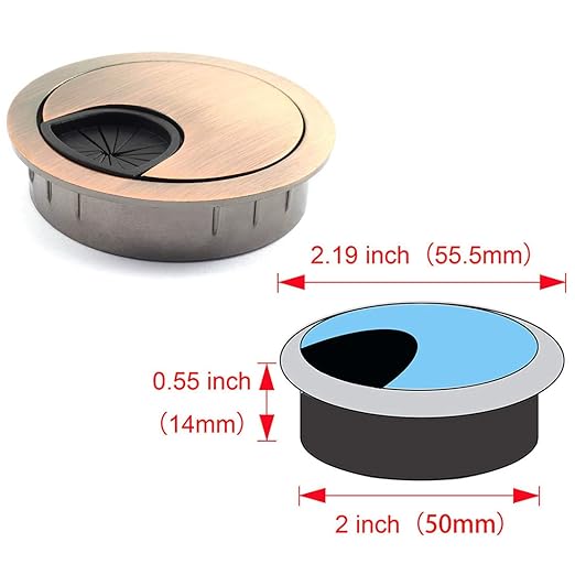HJ Garden 1pc 2 inch (50mm) Metal Desk Grommets for Managing and Hiding Wire Cord Cable Hole Cover Office PC Desk Cable Cord Organizer Zinc Alloy Cover Copper Red