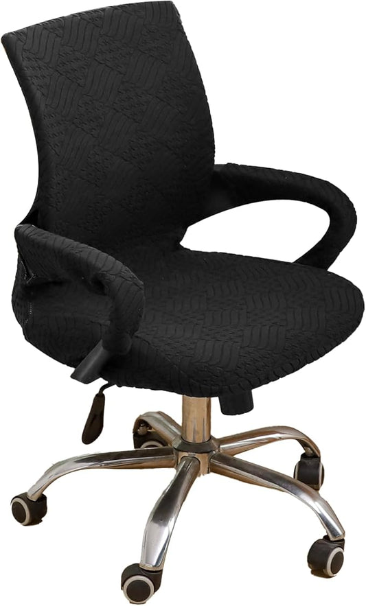 Small Office Chair Cover with Zipper Armrest Cover 18Inch Wide Stretch Black Jacquard Desk Computer Chair Covers with Arm Washable