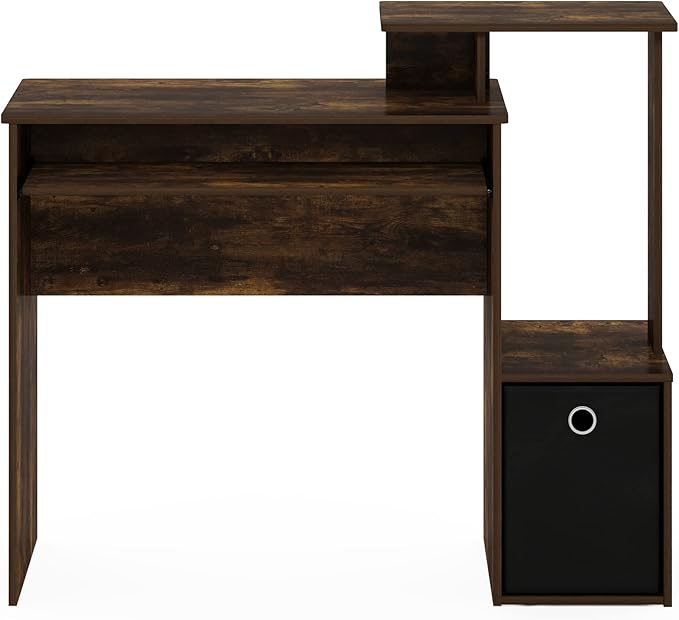 Furinno ECON Desk, 40" Gaming Desk with Keyboard Tray, Computer Desk, Office Desk with Side Shelves and Storage Bin, 40-Inch, for Home Office, Study Room, Dorm, Amber Oak