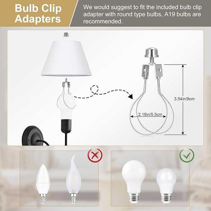 Small Lamp Shades Set of 2, 5.5" Top x 10" Bottom x 6.6" High, Small White Lamp Shades for Table Lamps, Fabric Lampshade Replacement for Bedside Lamp, Wall Sconces, Spider, Clip on Adapters Included