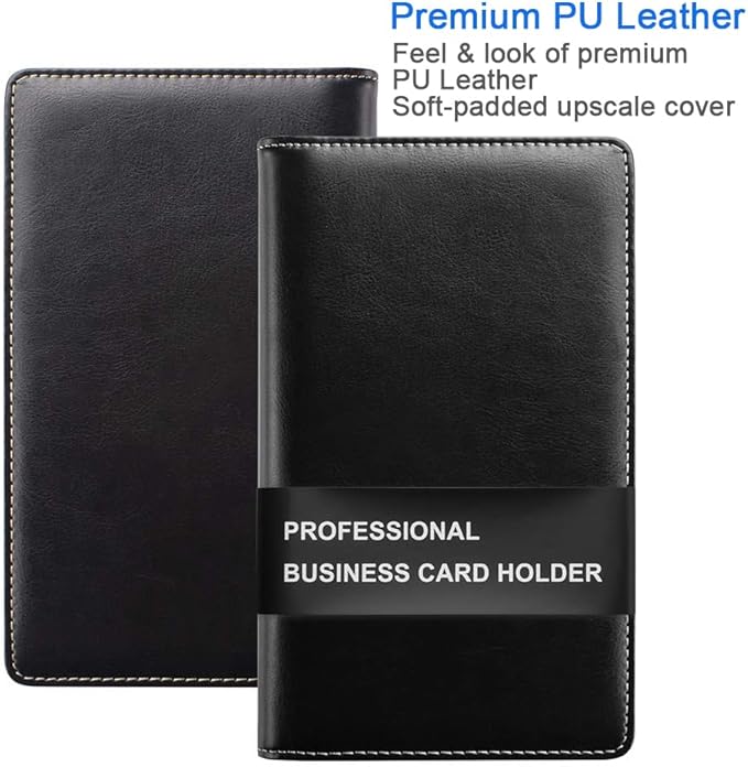 Sooez Leather Professional Business Card Book Holder Organizer, 240 Capacity Credit Card Booklet, PU Name Cards Holder Storage File for Men Women, Blue