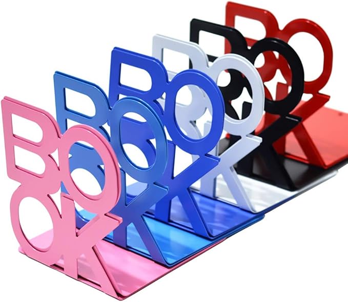 Book Ends - Decorative Metal Book Ends Supports for Bookrack Desk,Books, Unique Appearance Design,Heavy Duty (Red, 8 Pair)