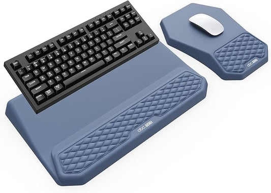 3-in-1 Ergonomic Keyboard Stand with Wrist Rest & Mouse Pad Set, Comfy Keyboard Riser Holder Soft Mousepad with Massage Design, Memory Foam and Non-Slip PU Base for Pain Relief, Blue
